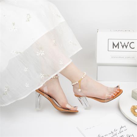 Giày cao gót MWC- 3574 Giày Sandal Cao Gót Quai Trong Gót Trong Phối Ngọc Sang Chảnh Thời Trang
