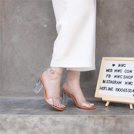 Giày cao gót MWC- 3501 Giày Sandal Cao Gót Quai Trong Gót Trong 7cm Cách Điệu Thời Trang