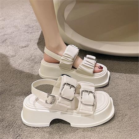 Giày Sandal Nữ MWC - 2934 Sandal Đế Bánh Mì Cao 5cm Siêu Hack Dáng  Phối Khóa Với 2 Quai Ngang Nhún Tiểu Thư Sang Chảnh