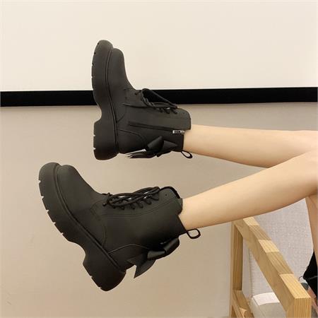 Giày boot nữ MWC - 9113 Giày Boot Nữ Cổ Cao Phối Dây Kéo,Đính Nơ Cách Điệu Boot Da Siêu Êm Chân Hot Trend