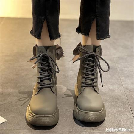 Giày boot nữ MWC - 9113 Giày Boot Nữ Cổ Cao Phối Dây Kéo,Đính Nơ Cách Điệu Boot Da Siêu Êm Chân Hot Trend