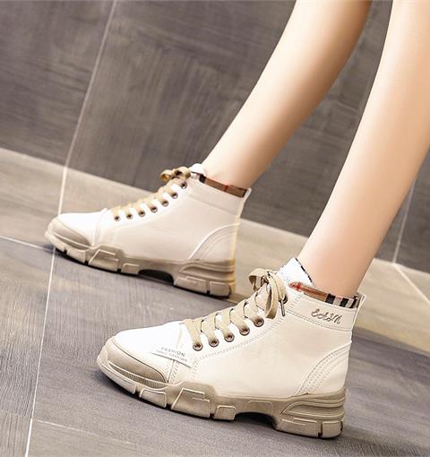 Giày thể thao nữ MWC - 0574 Giày Thể Thao Nữ Cổ Cao mix màu trẻ trung, Sneaker Da Siêu Êm Chân Đế Bằng 2CM Hot Trend
