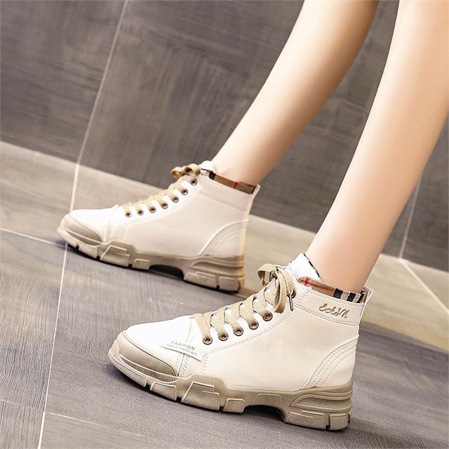 Giày thể thao nữ MWC - 0574 Giày Thể Thao Nữ Cổ Cao mix màu trẻ trung, Sneaker Da Siêu Êm Chân Đế Bằng 2CM Hot Trend