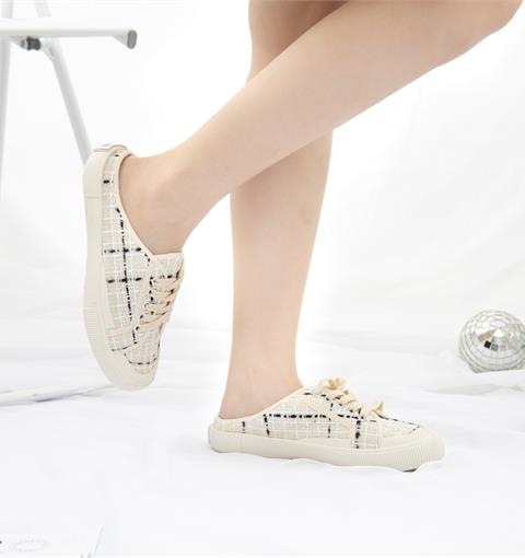  Giày thể thao nữ MWC - 0595 Giày Sục Thể Thao Nữ Phối Vải Canvas Sọc, Siêu Êm Chân Đế Bằng 2CM Nhẹ Nhàng