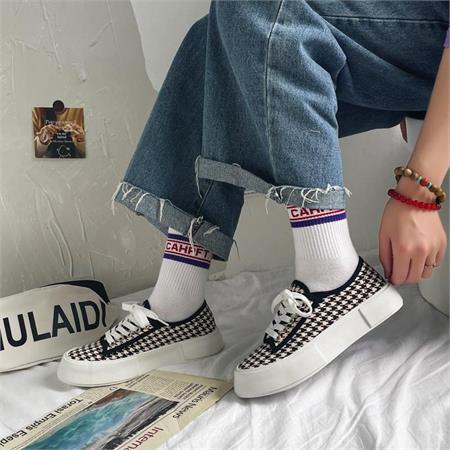 Giày thể thao nữ MWC - 0642  Giày Thể Thao Nữ Đế Bằng Phối Vải Sọc Caro,Sneaker Vải Siêu Êm Chân Hot Trend