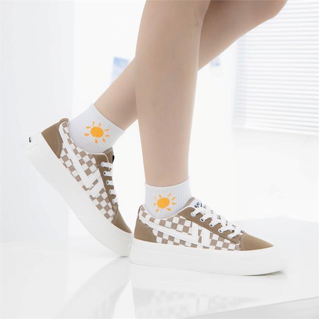 Giày thể thao nữ MWC - 0639 Giày Thể Thao Nữ Đế Bằng Phối Vải In Họa Tiết Sọc Caro,Sneaker Siêu Êm Chân Hot Trend