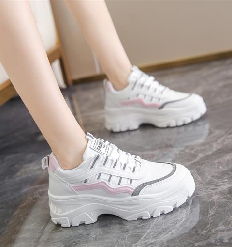 Giày thể thao nữ MWC - 0654 Giày Thể Thao Nữ Phối Viền Màu Thời Trang,Sneaker Da Siêu Êm Chân Đế Độn 4CM Hot Trend