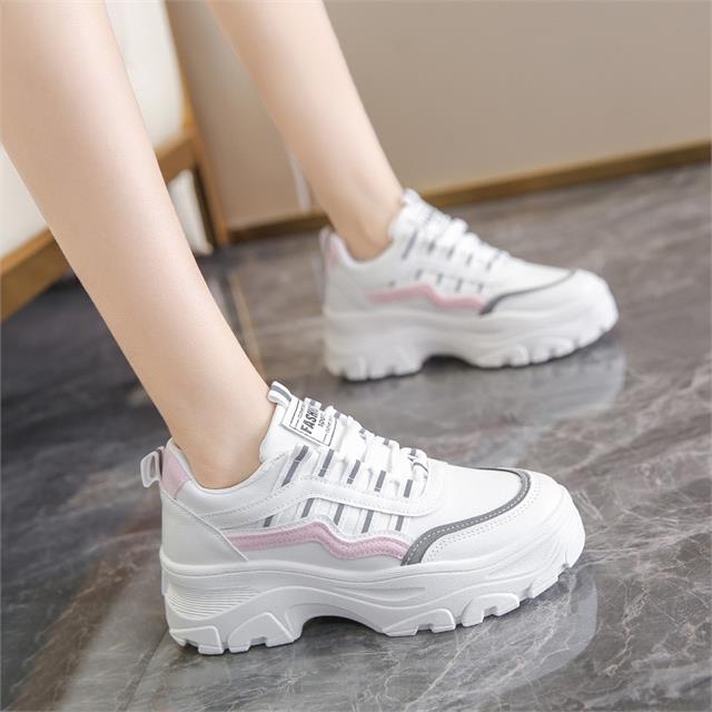 Giày thể thao nữ MWC - 0654 Giày Thể Thao Nữ Phối Viền Màu Thời Trang,Sneaker Da Siêu Êm Chân Đế Độn 4CM Hot Trend