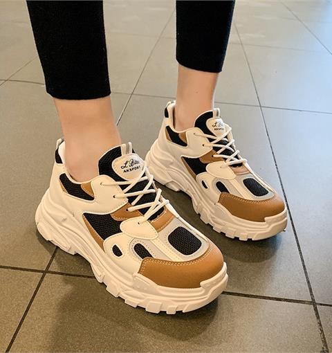 Giày thể thao nữ MWC - 0680 Giày Thể Thao Nữ Phối Màu Thời Trang,Sneaker Da Siêu Êm Chân Đế Độn 4CM Hot Trend