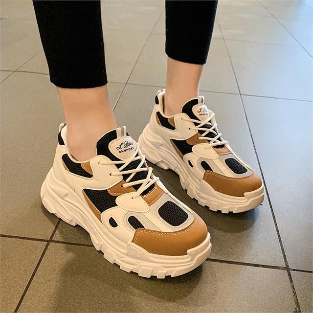 Giày thể thao nữ MWC - 0680 Giày Thể Thao Nữ Phối Màu Thời Trang,Sneaker Da Siêu Êm Chân Đế Độn 4CM Hot Trend