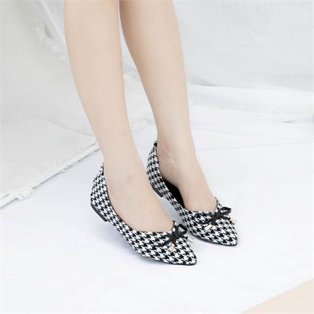 Giày Búp Bê MWC - 2266 Giày Búp Bê Dạ Caro Mũi Nhọn Basic Đính Nơ Nhỏ Xinh Xắn Sang Trọng Thời Trang
