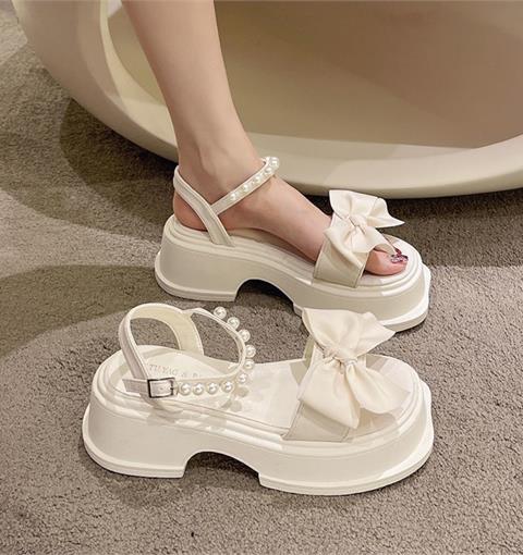 Giày Sandal Nữ MWC - 2932 Sandal Đế Bánh Mì Cao 5cm Siêu Hack Dáng Quai Ngang Đính Nơ Tiểu Thư ,Quai Hậu Đính Hạt Sang Chảnh