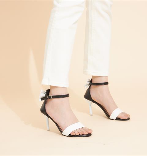 Giày Sandal Cao Gót MWC - 4201 Sandal Cao Gót Quai Ngang Đính Nơ,Gót Nhọn Phối Quai Hậu Thời Trang