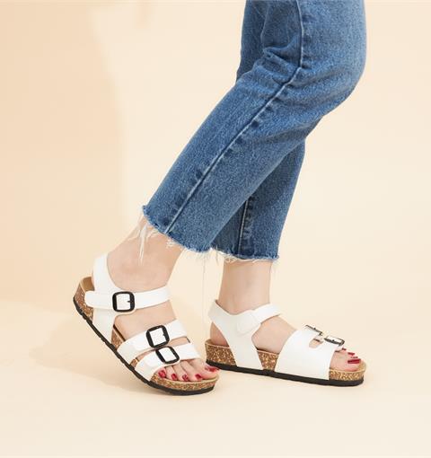 Giày sandal nữ MWC - 2913 Sandal 2 Quai Ngang Phối Khóa Lót Dán,Đế Trấu Phong Cách Cá Tính,Thời Trang