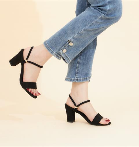  Giày Sandal Cao Gót MWC - 3546 Sandal Cao Gót Quai Ngang Cách Điệu Gót Vuông 7cm Phối Quai Hậu Thời Trang