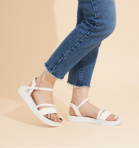 Giày Sandal Nữ MWC - 2971 Sandal Quai Ngang Kim Tuyến Phối Quai Mảnh Cách Điệu Đế Bằng Cao 2cm Cực Thời Trang