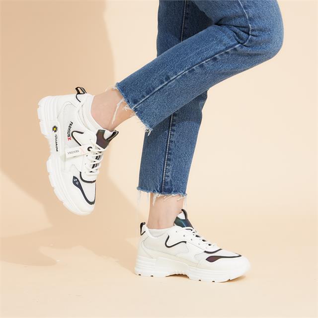 Giày thể thao nữ MWC - 0516 Giày Thể Thao Nữ Phối Màu Thời Trang,Sneaker Da Siêu Êm Chân Đế Độn 4CM Hot Trend