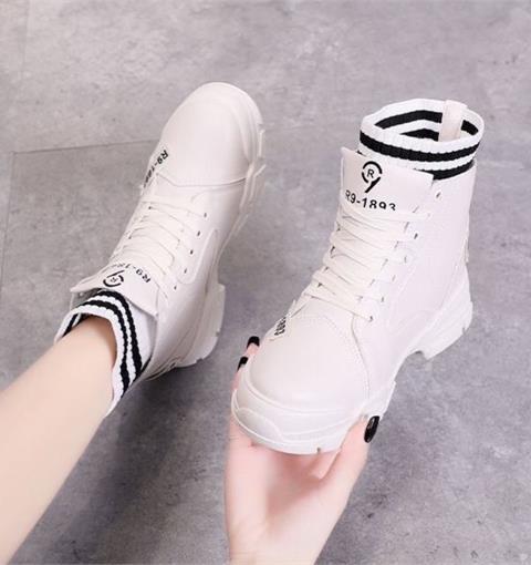 Giày thể thao nữ MWC - 0566 Giày Thể Thao Nữ Cổ Cao Phối Vải,Sneaker Da Siêu Êm Chân Hot Trend