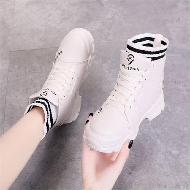 Giày thể thao nữ MWC - 0566 Giày Thể Thao Nữ Cổ Cao Phối Vải,Sneaker Da Siêu Êm Chân Hot Trend