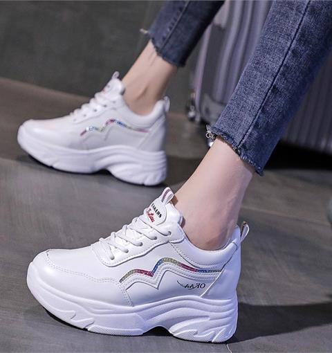 Giày thể thao nữ MWC - 0448 Giày Thể Thao Nữ Phối Sọc Siêu Cute,Sneaker Da Siêu Êm Chân Đế Độn 4cm Hot Trend