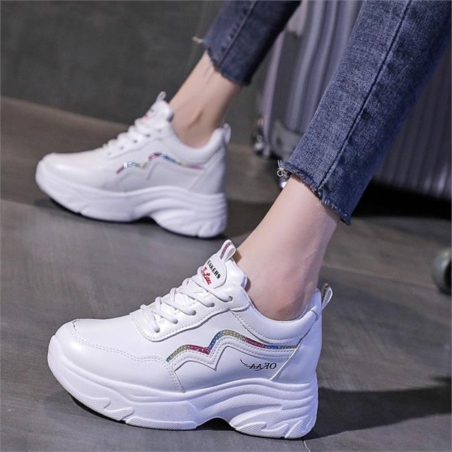 Giày thể thao nữ MWC - 0448 Giày Thể Thao Nữ Phối Sọc Siêu Cute,Sneaker Da Siêu Êm Chân Đế Độn 4cm Hot Trend