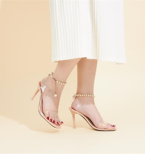  Giày Sandal Cao Gót MWC - 4161 Sandal Cao Gót Quai Ngang Gót Nhọn Quai Hậu Phối Ngọc Thời Trang 