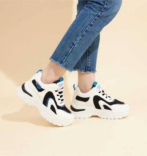 Giày thể thao nữ MWC NUTT- 0772  Giày Thể Thao Nữ Phối Màu Thời Trang,Sneaker Da Siêu Êm Chân Đế Độn 4CM Hot Trend
