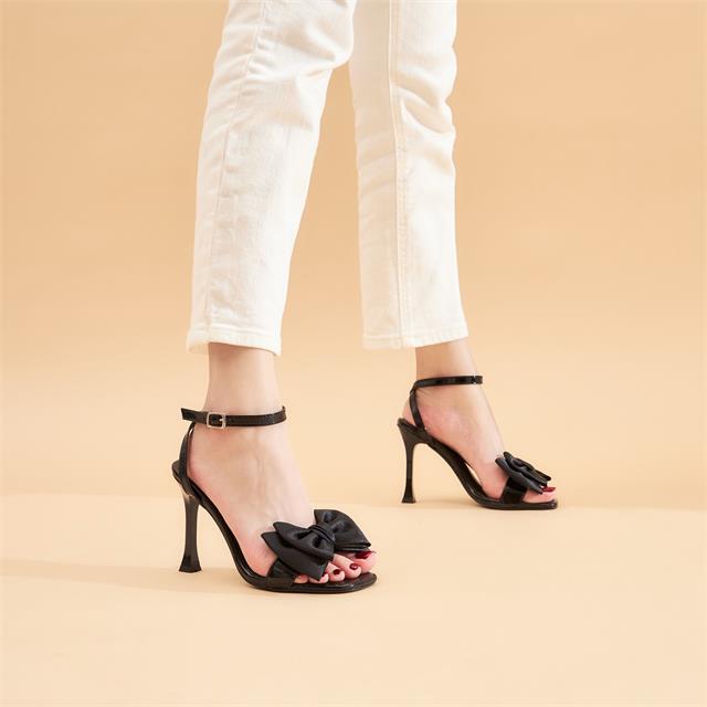 Giày cao gót MWC NUCG- 4389 Sandal Cao Gót Quai Ngang Đính Nơ,Gót Nhọn Phối Quai Hậu Thời Trang