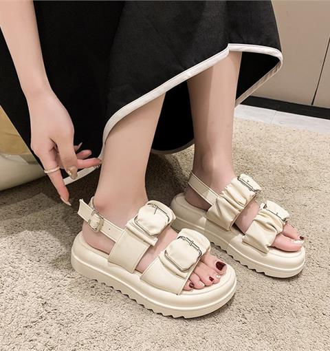 Giày Sandal Nữ MWC - 2934 Sandal Đế Bánh Mì Cao 5cm Siêu Hack Dáng  Phối Khóa Với 2 Quai Ngang Nhún Tiểu Thư Sang Chảnh