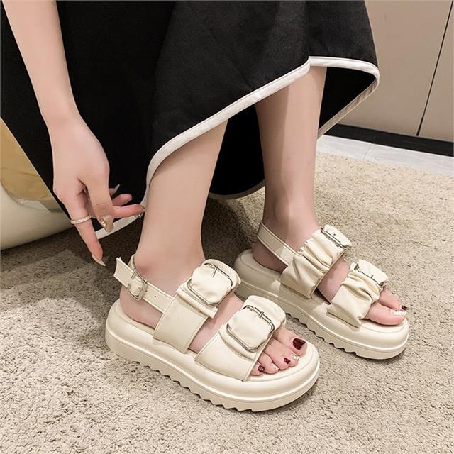 Giày Sandal Nữ MWC - 2934 Sandal Đế Bánh Mì Cao 5cm Siêu Hack Dáng  Phối Khóa Với 2 Quai Ngang Nhún Tiểu Thư Sang Chảnh