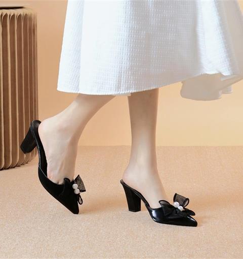 Giày sục cao gót MWC NUCG- 4160 Sục Cao Gót  Đính Nơ Siêu Hót Nữ Tính Thanh Lịch Cao 5cm