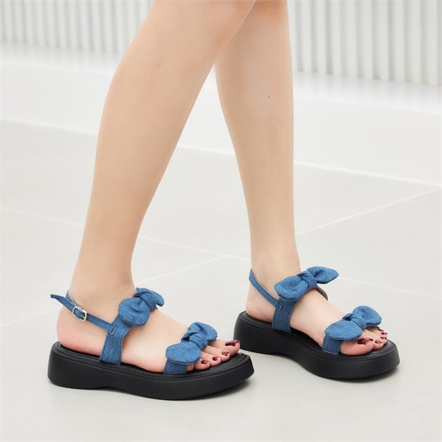 Giày sandal nữ MWC NUSD- 2429 Sandal  2 Quai Ngang Thắt Nơ Xinh Xắn 