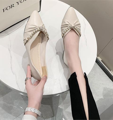 Giày Búp Bê MWC 2306 - Búp Bê Kiểu Dáng Slingback Xoắn Nơ Phối Dây Ngọc Cách Điệu, Thanh Lịch, Thời Trang.