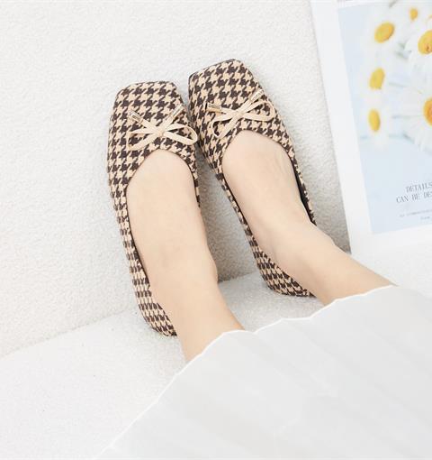 Giày Búp Bê MWC - 2253 Giày Búp Bê Caro Mũi Vuông Đính Nơ Xinh Xắn Sang Trọng Thời Trang