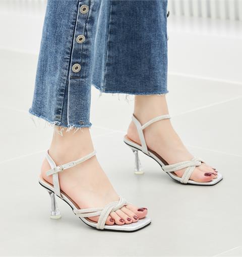 Giày Sandal cao gót MWC NUCG- 4455 Sandal cao gót 2 quai ngang bện cách điệu đính đá sang chảnh 