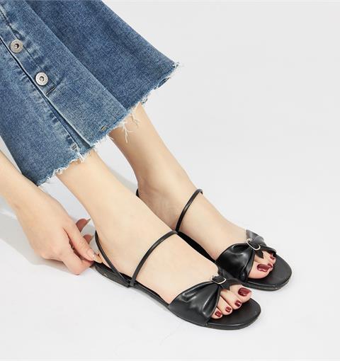 Giày sandal nữ MWC NUSD- 2981 Sandal Quai Ngang Phối Nơ Thắt Cách Điệu Cực Thời Trang