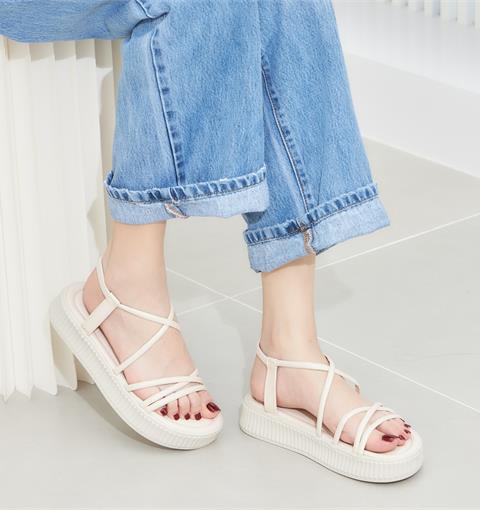 Giày sandal nữ MWC NUSD- 2446 Sandal Quai Tròn Mảnh Ngang Phối Chéo Cách Điệu Đế Bằng Cực Thời Trang