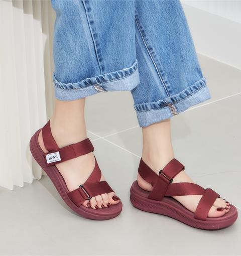  Giày sandal nữ MWC - 2912 Sandal 2 Quai Ngang Chéo Phối Khóa Lót Dán Cách Điệu Thời Trang