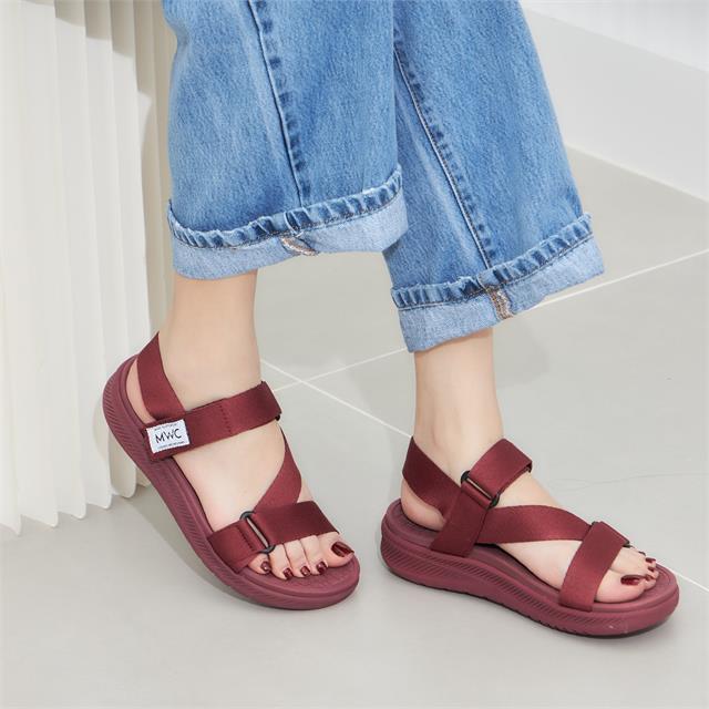  Giày sandal nữ MWC - 2912 Sandal 2 Quai Ngang Chéo Phối Khóa Lót Dán Cách Điệu Thời Trang