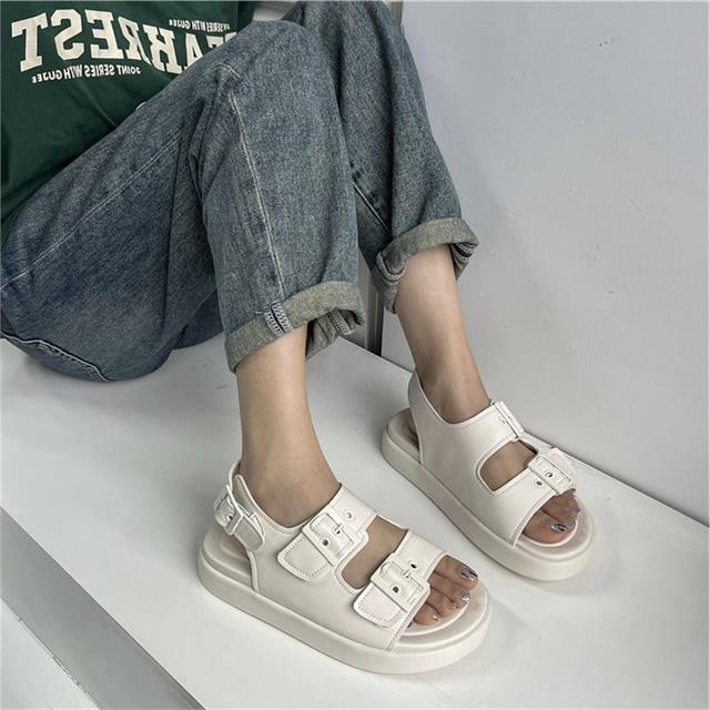 Giày sandal nữ MWC NUSD- 2411  Sandal Đế Bánh Mì Cao 5cm Siêu Hack Dáng 2 Quai Ngang Phối Khóa Chỉ Thời Trang