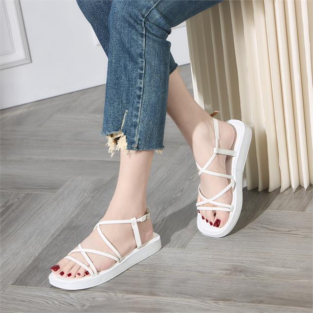 Giày sandal nữ MWC NUSD- 2993 Sandal Quai Tròn Ngang Chéo Cách Điệu Đế Bằng Thời Trang