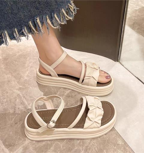 Giày sandal nữ MWC NUSD- 2461 Sandal Quai Ngang Nhún Cách Điệu Phối 1 Quai Tròn Chéo Cùng Quai Hậu Thời Trang