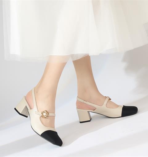 Giày Cao Gót MWC G045 - Giày Cao Gót Nữ Dáng Slingback, Giày Cao Gót Bít Mũi Phối Quai Cài Hoa Cúc Sang Chảnh, Thời Trang.