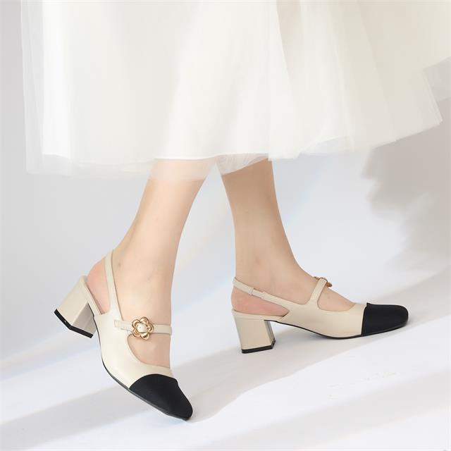 Giày Cao Gót MWC G045 - Giày Cao Gót Nữ Dáng Slingback, Giày Cao Gót Bít Mũi Phối Quai Cài Hoa Cúc Sang Chảnh, Thời Trang.