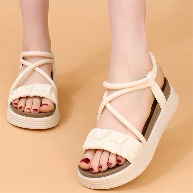 Giày Sandal Nữ MWC 2469 - Sandal Quai Chéo, Ngang Nhún Cách Điệu, Sandal Đế Bánh Mì Cao 4cm Trẻ Trung, Thanh Lịch, Thời Trang.