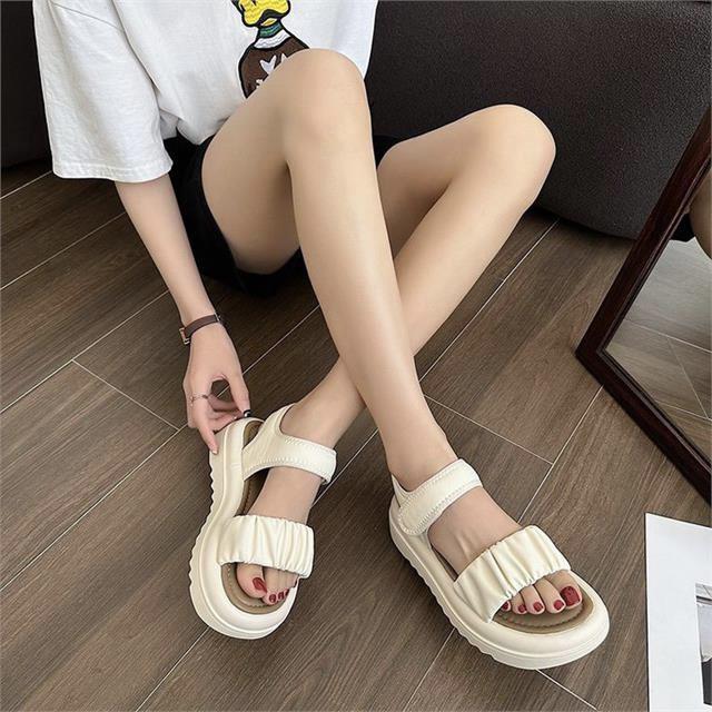 Giày Sandal Nữ MWC 2423 - Sandal Quai Ngang Nhún Cách Điệu, Sandal Đế Bánh Mì Cao 4cm Trẻ Trung, Thanh Lịch, Thời Trang.