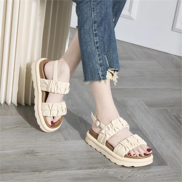 Giày Sandal Nữ MWC 2460 - Giày Sandal 2 Quai Ngang Nhún Cách Điệu, Đế Cao Siêu Mềm Thời Trang