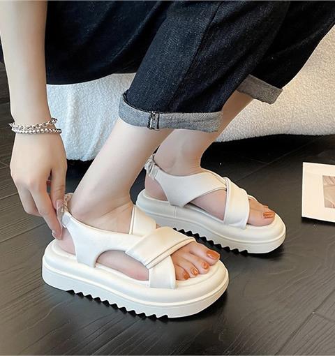 Giày Sandal Nữ MWC - 2956 Sandal Quai Đắp Chéo Viền Chỉ Cách Điệu Đế Bánh Mì Cao 5cm Siêu Hack Dáng Phối Quai Hậu Thời Trang 