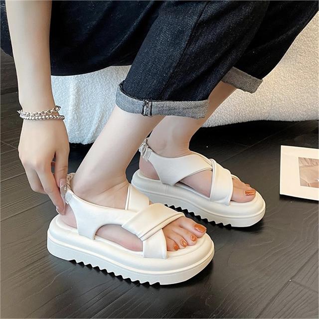 Giày Sandal Nữ MWC - 2956 Sandal Quai Đắp Chéo Viền Chỉ Cách Điệu Đế Bánh Mì Cao 5cm Siêu Hack Dáng Phối Quai Hậu Thời Trang 