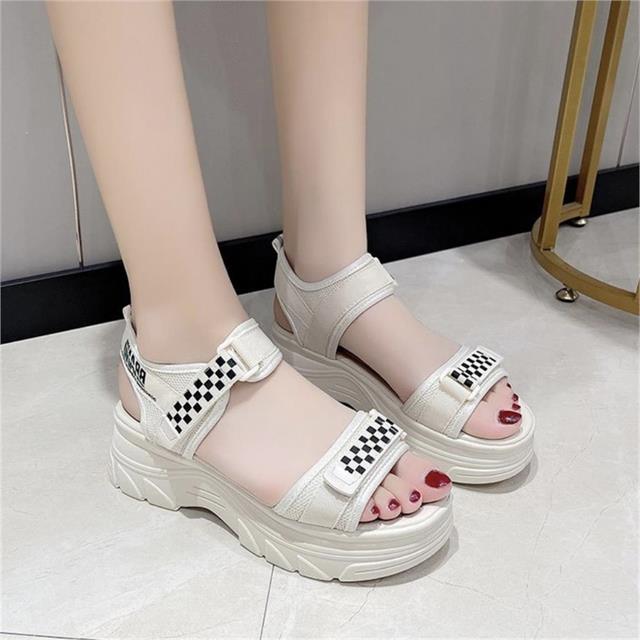 Giày Sandal Nữ MWC - 2953 Sandal Quai Ngang Phối Caro Đế Bánh Mì Cao 4cm Siêu Hack Dáng Phối Lưới Với Quai Ngang Lót Dán Thời Trang 